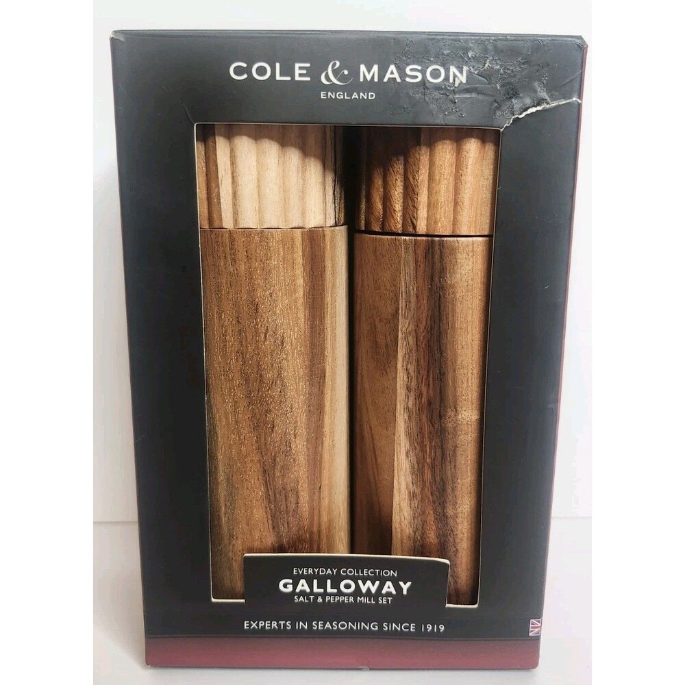 Cole & Mason Galloway Ribbed Salt and Pepper Mill Set: Modern Wood Shakers